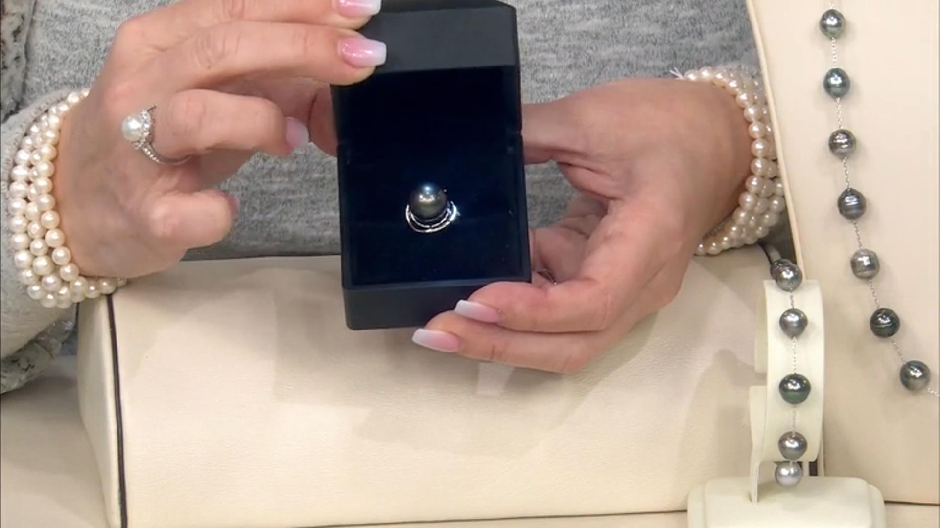 Black Cultured Tahitian Pearl Rhodium Over Sterling Silver Ring Video Thumbnail