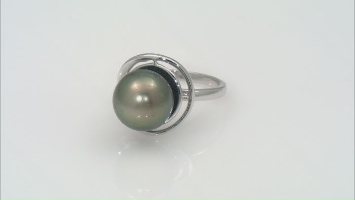 Black Cultured Tahitian Pearl Rhodium Over Sterling Silver Ring Video Thumbnail