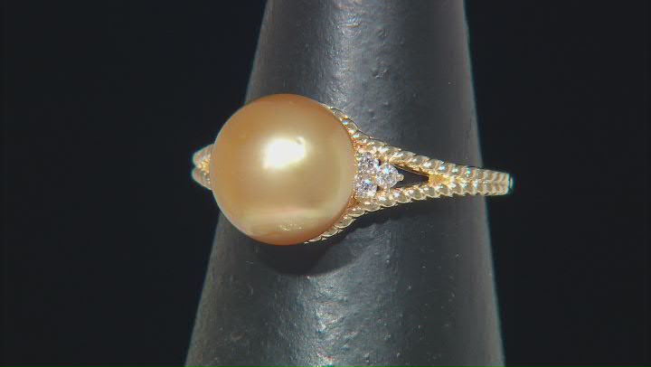 Golden Cultured South Sea Pearl and Lab Grown Diamonds 14k Yellow Gold Ring Video Thumbnail