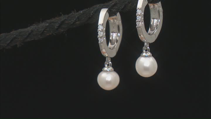 White Cultured Freshwater Pearls and Moissanite Plantineve® Earrings Video Thumbnail