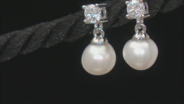 White Cultured Freshwater Pearl and Moissanite Platineve® Earrings Video Thumbnail