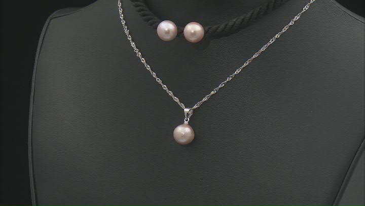 Genusis™ Lavender Cultured Freshwater Pearl Rhodium Over Sterling Stud Earring and Necklace Set Video Thumbnail