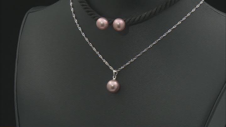 Genusis™ Pink Cultured Freshwater Pearl Rhodium Over Sterling Silver Stud Earring and Necklace Set Video Thumbnail