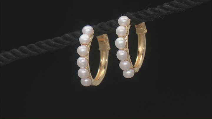 White Cultured Freshwater Pearl 18k Yellow Gold Over Sterling Silver Hoop Earrings Video Thumbnail