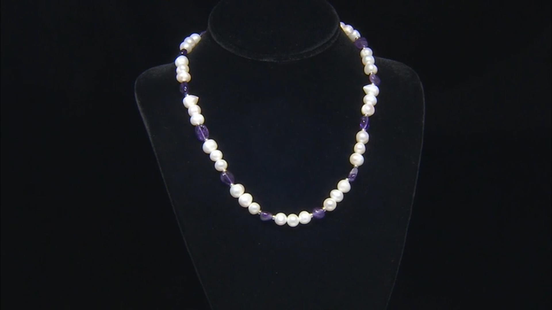 White Cultured Freshwater Pearl and Amethyst Rhodium Over Sterling Silver Necklace Video Thumbnail