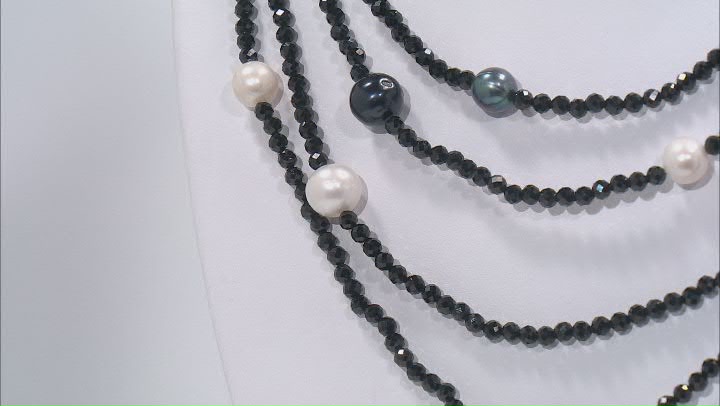 Multi-color Cultured Freshwater Pearl and Black Spinel Rhodium Over Sterling Silver Necklace Video Thumbnail