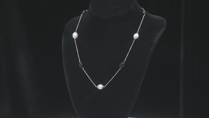 Platinum Cultured Freshwater Pearl and Onyx Rhodium Over Sterling Silver Necklace Video Thumbnail