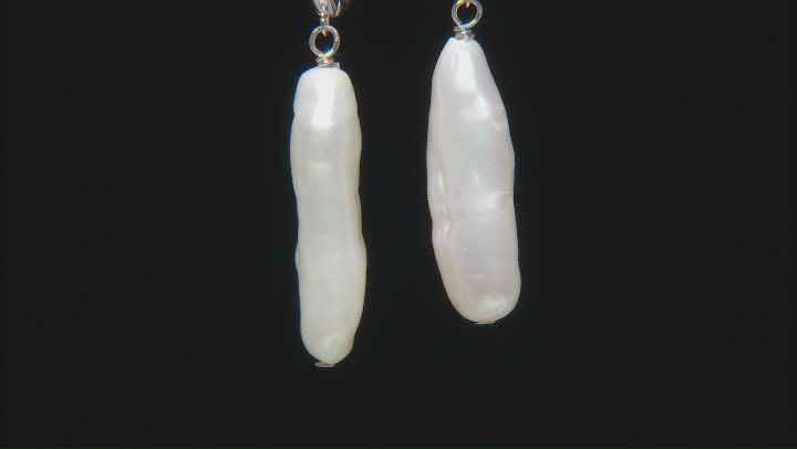 White Cultured Freshwater Pearl Rhodium Over Sterling Silver Dangle Earrings Video Thumbnail