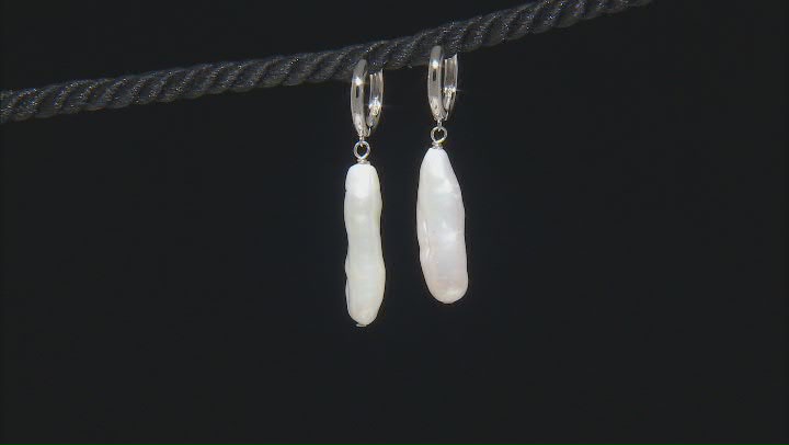 White Cultured Freshwater Pearl Rhodium Over Sterling Silver Dangle Earrings Video Thumbnail