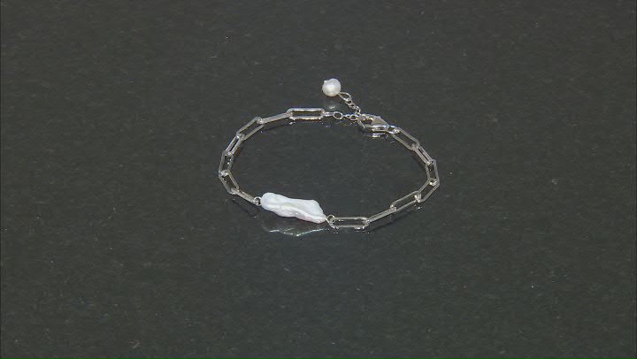 White Cultured Freshwater Pearl Rhodium Over Sterling Silver Bracelet Video Thumbnail