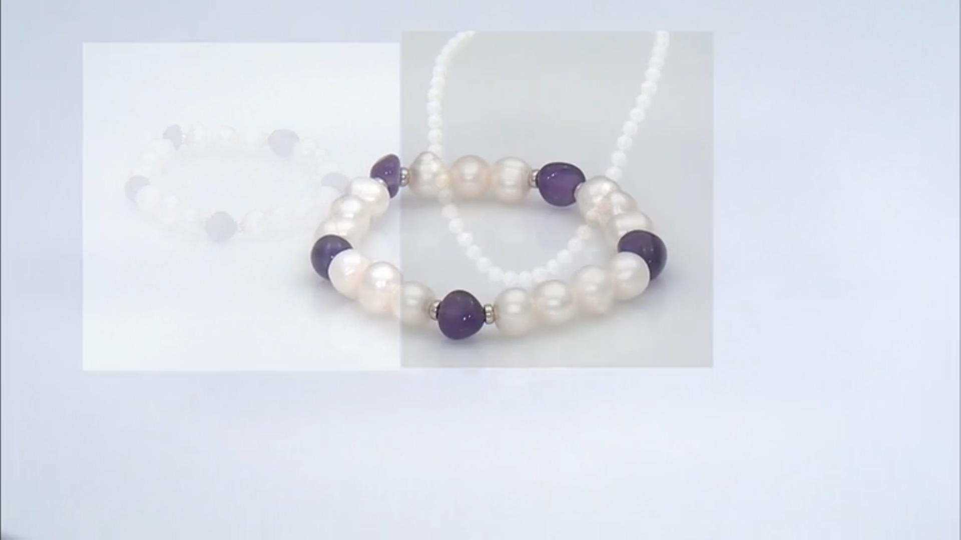 White Cultured Freshwater Pearl and Amethyst Stretch Bracelet Video Thumbnail