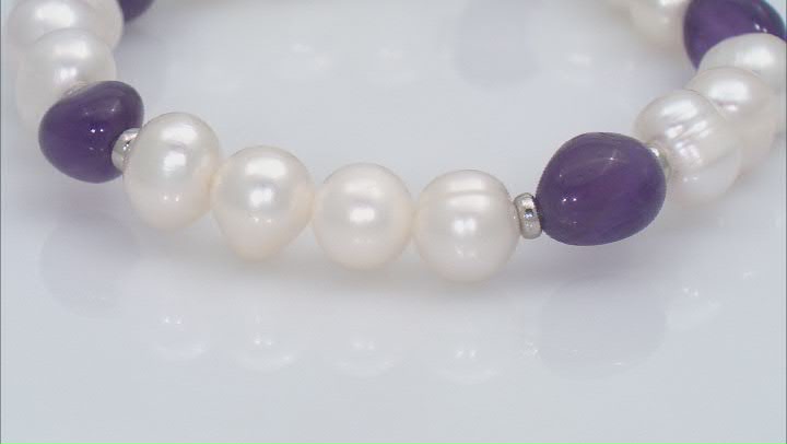 White Cultured Freshwater Pearl and Amethyst Stretch Bracelet Video Thumbnail