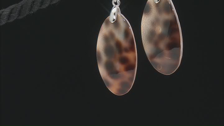 White South Sea Mother of Pearl and Tiger Cowrie Rhodium Over Sterling Silver Dangle Earrings Video Thumbnail