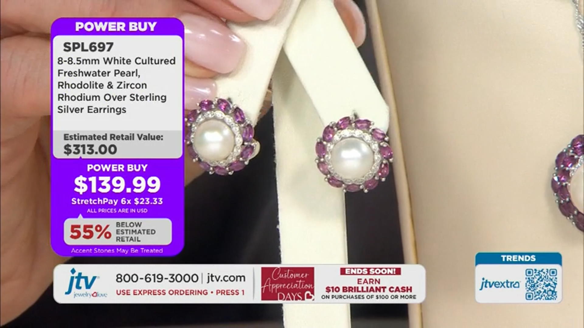 White Cultured Freshwater Pearl, Rhodolite, and Zircon Rhodium Over Sterling Silver Earrings Video Thumbnail