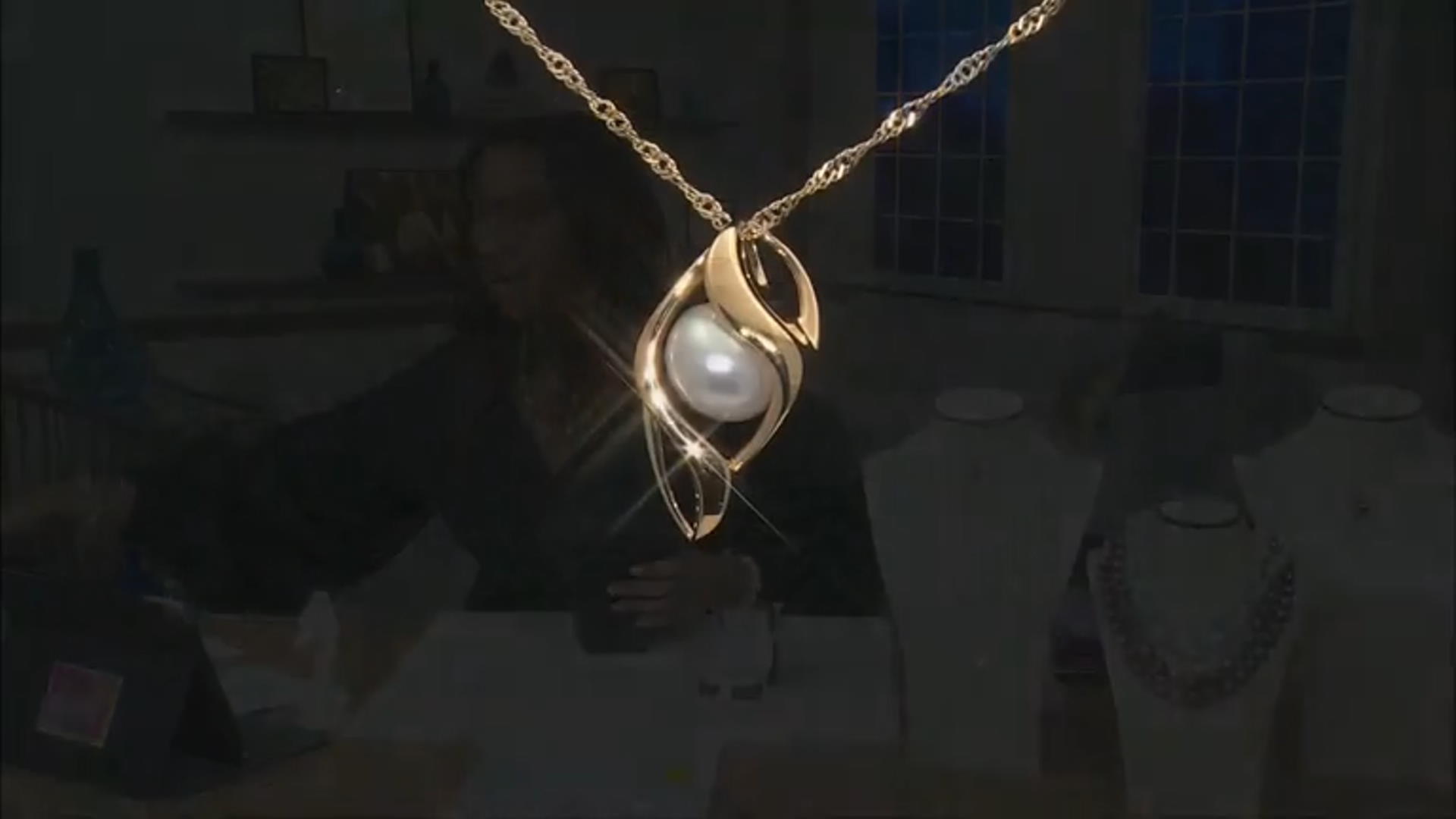 White Cultured Freshwater Pearl 18k Yellow Gold Over Sterling Silver Pendant with Chain Video Thumbnail