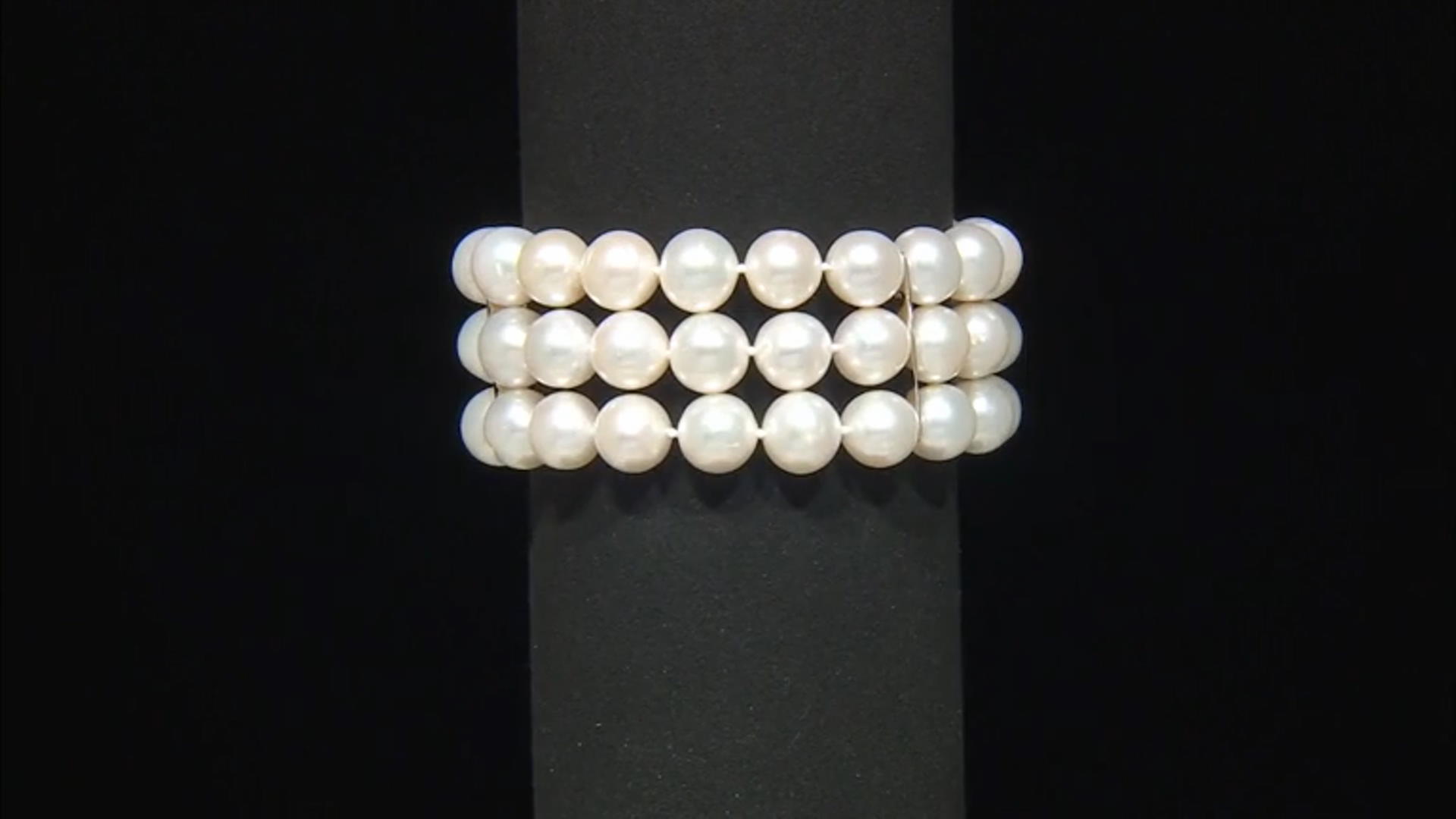 White Cultured Freshwater Pearl Sterling Silver Multi Row Bracelet Video Thumbnail