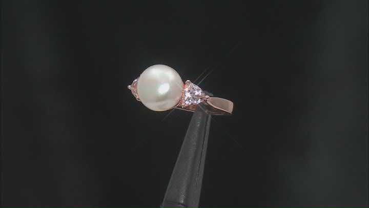 White Cultured Freshwater Pearl and Morganite 18k Rose Gold Over Sterling Silver Ring Video Thumbnail