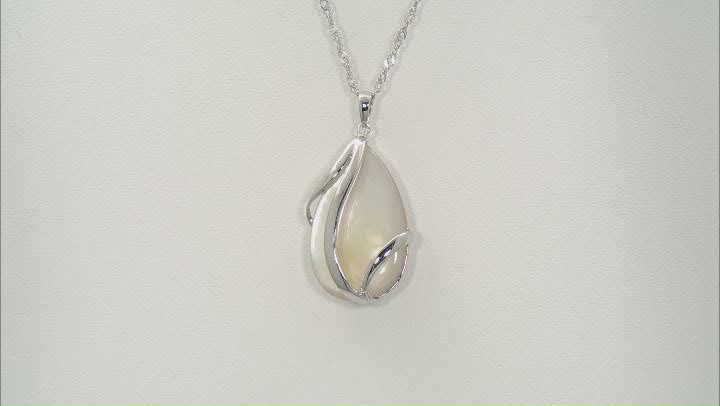 30x19mm White South Sea Mother-of-Pearl Rhodium Over Sterling Silver Pendant with Chain Video Thumbnail
