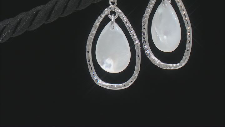 15x10mm White Mother-of-Pearl Rhodium Over Sterling Silver Dangle Earrings Video Thumbnail