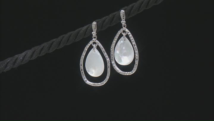 15x10mm White Mother-of-Pearl Rhodium Over Sterling Silver Dangle Earrings Video Thumbnail