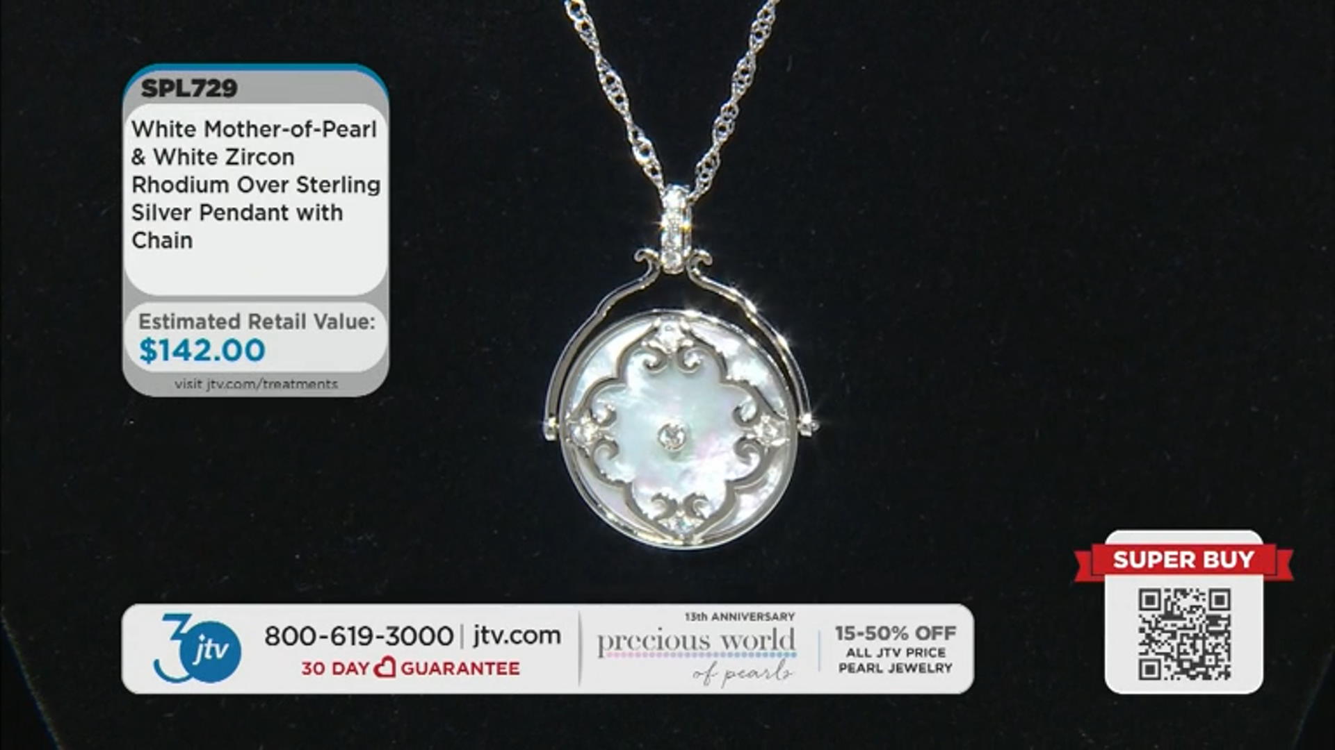White Mother-of-Pearl and White Zircon Rhodium Over Sterling Silver Pendant with Chain Video Thumbnail