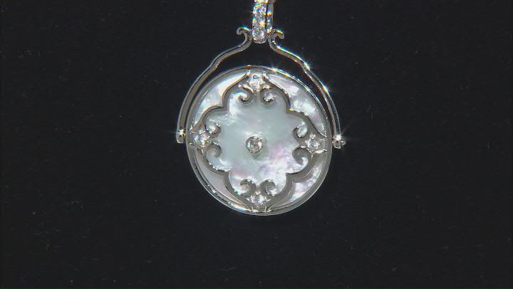 White Mother-of-Pearl and White Zircon Rhodium Over Sterling Silver Pendant with Chain Video Thumbnail