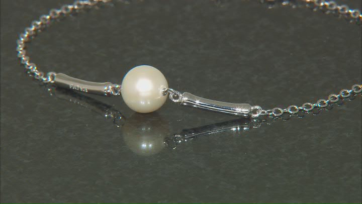 White Cultured Freshwater Pearl with White Zircon Rhodium Over Sterling Silver Bracelet Video Thumbnail