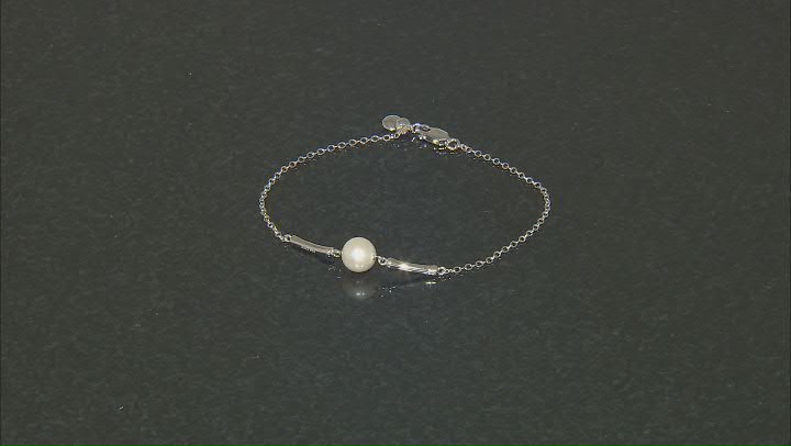 White Cultured Freshwater Pearl with White Zircon Rhodium Over Sterling Silver Bracelet Video Thumbnail