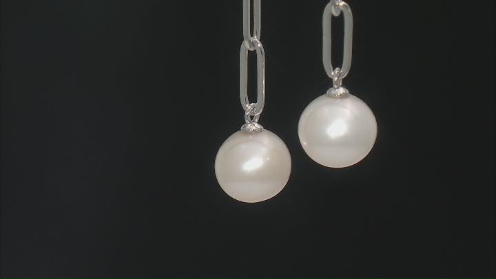 White Cultured Freshwater Pearl Rhodium Over Sterling Silver Paperclip Chain Earrings Video Thumbnail