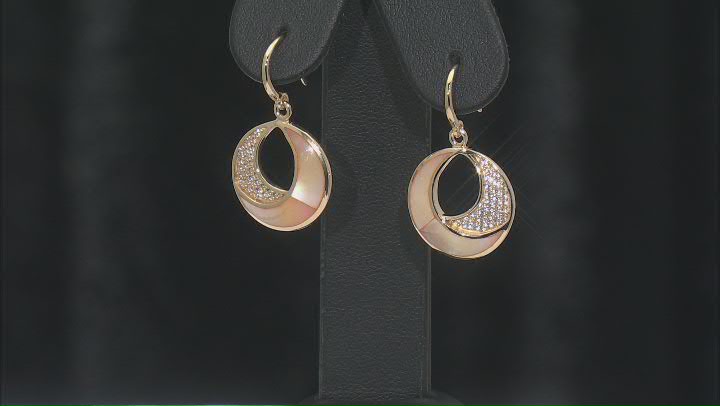 Golden South Sea Mother-of-Pearl & White Zircon 18k Yellow Gold Over Sterling Silver Dangle Earrings Video Thumbnail