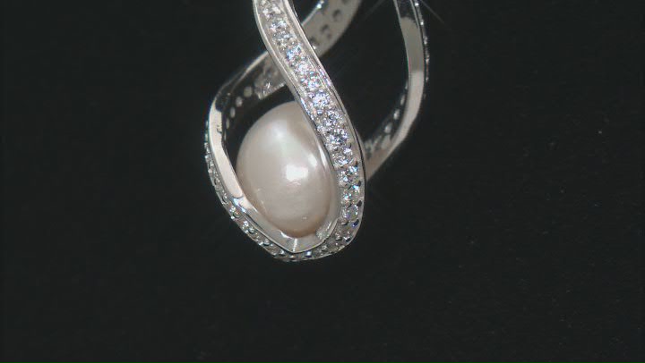 White Cultured Freshwater Pearl and White Zircon Rhodium Over Sterling Silver Pendant w/Chain Video Thumbnail