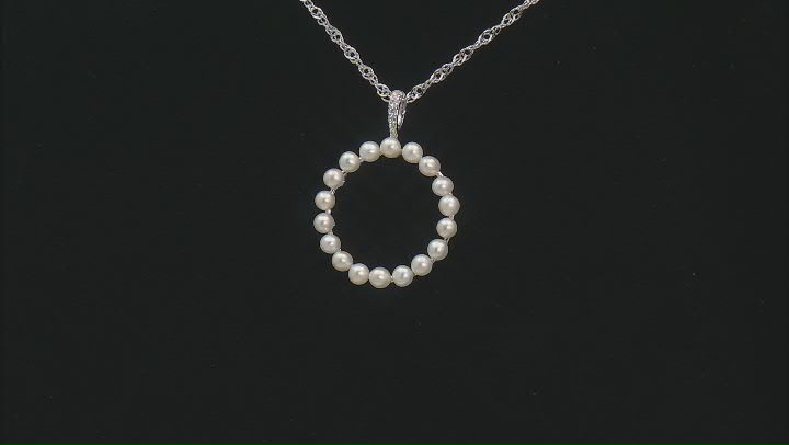 White Cultured Freshwater Pearl and White Zircon Rhodium Over Sterling Silver Circle Pendant Video Thumbnail