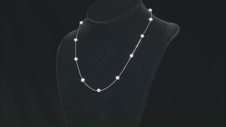 White Cultured Freshwater Pearl Rhodium Over Sterling Silver Station Necklace Video Thumbnail