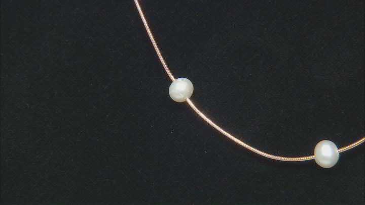 White Cultured Freshwater Pearl 18k Rose Gold Over Sterling Silver Station Necklace Video Thumbnail