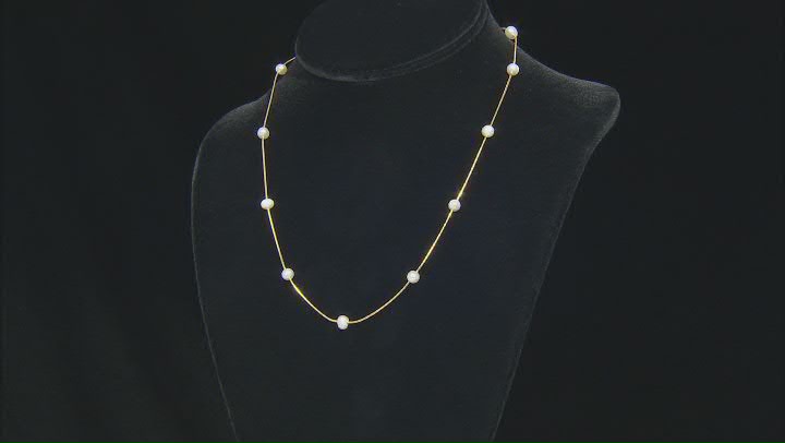 White Cultured Freshwater Pearl 18k Yellow Gold Over Sterling Silver Station Necklace Video Thumbnail
