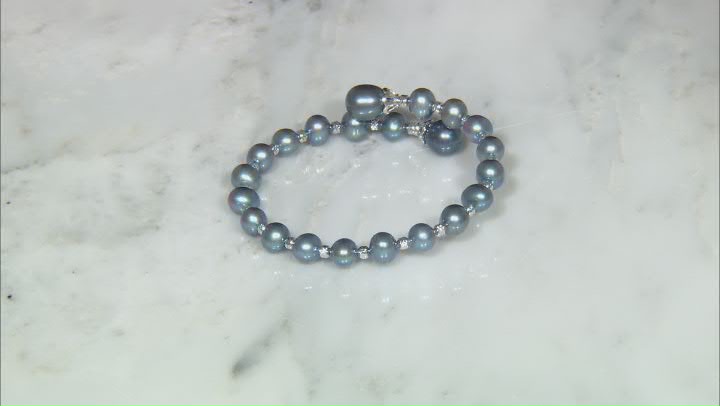 Black Cultured Freshwater Pearl Rhodium Over Sterling Silver Wrap Bracelet Video Thumbnail