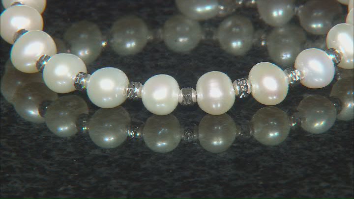 White Cultured Freshwater Pearl Rhodium Over Sterling Silver Wrap Bracelet Video Thumbnail