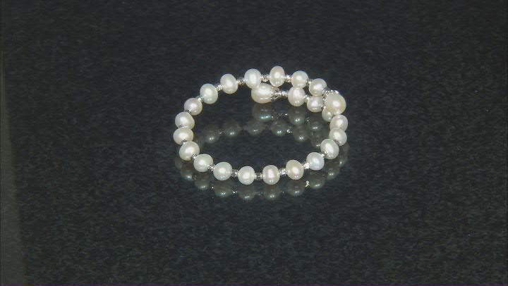 White Cultured Freshwater Pearl Rhodium Over Sterling Silver Wrap Bracelet Video Thumbnail
