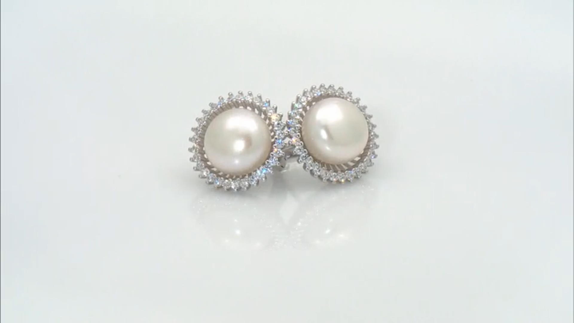 White Cultured Freshwater Pearl and Cubic Zirconia Sterling Silver Stud Earrings Video Thumbnail