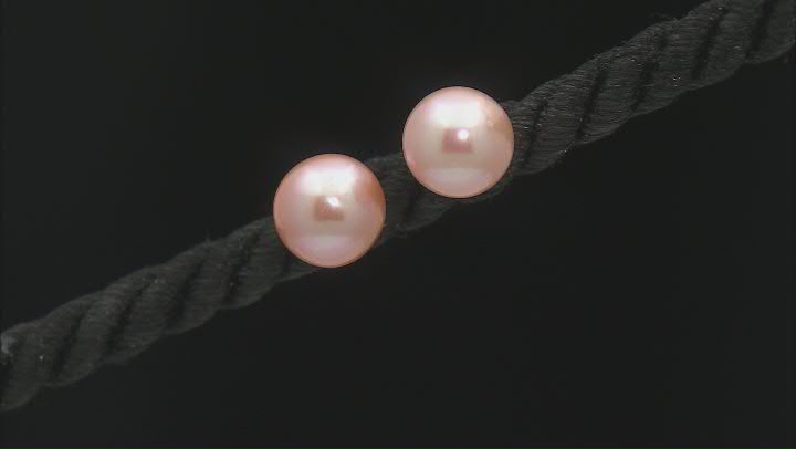 Pink Cultured Freshwater Pearl 14k Yellow Gold Stud Earrings Video Thumbnail