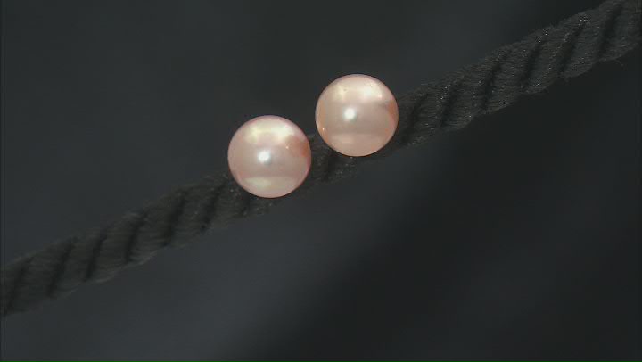 Peach Cultured Freshwater Pearl 14k Yellow Gold Stud Earrings Video Thumbnail