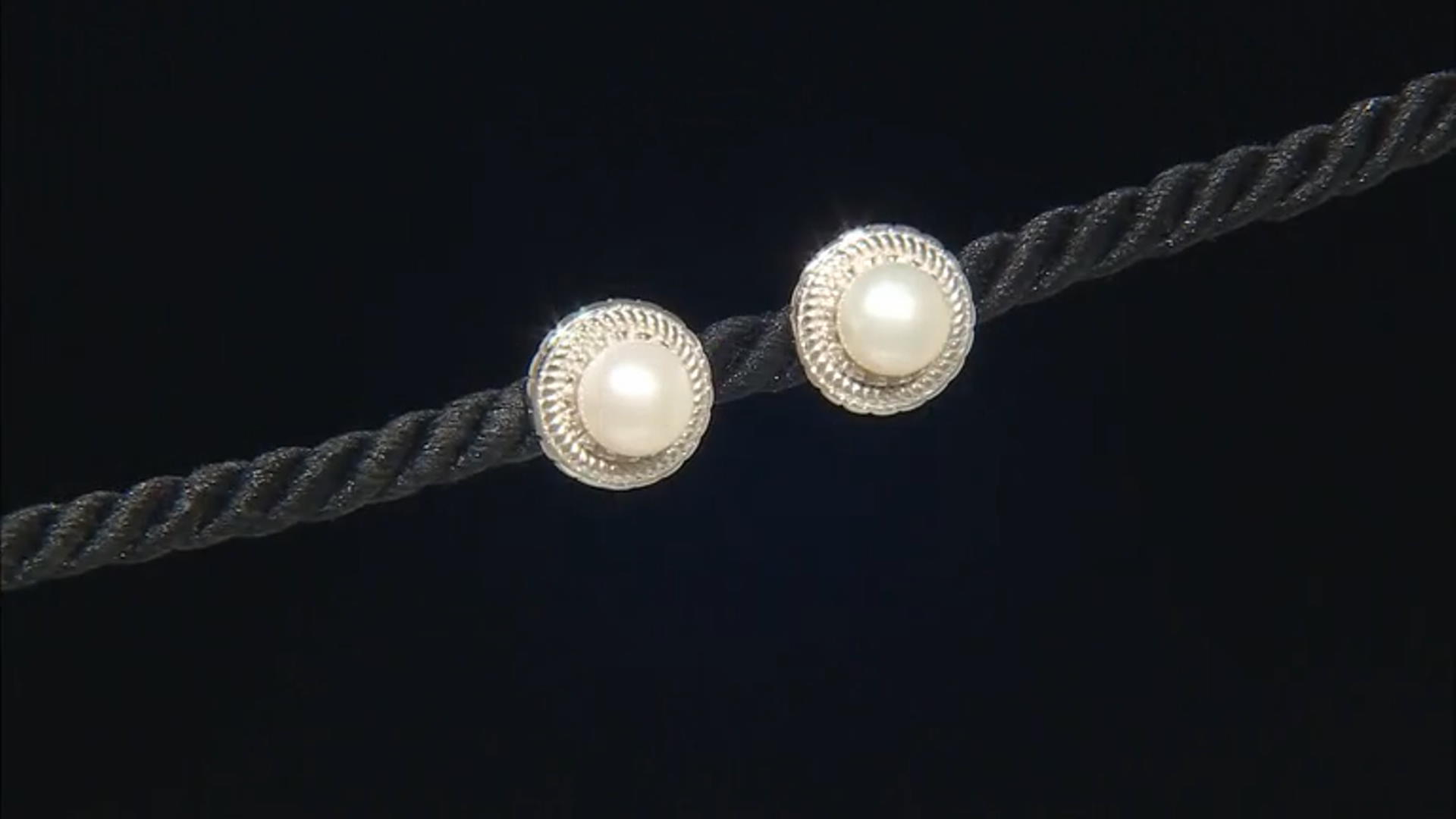 White Cultured Freshwater Pearl Rhodium Over Sterling Silver Studs Video Thumbnail