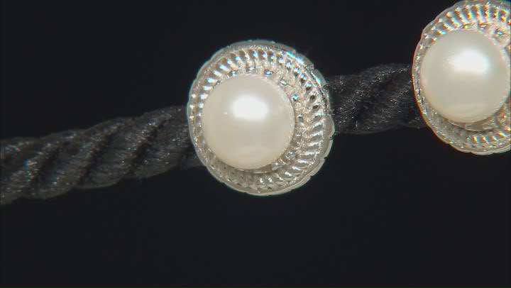 White Cultured Freshwater Pearl Rhodium Over Sterling Silver Studs Video Thumbnail