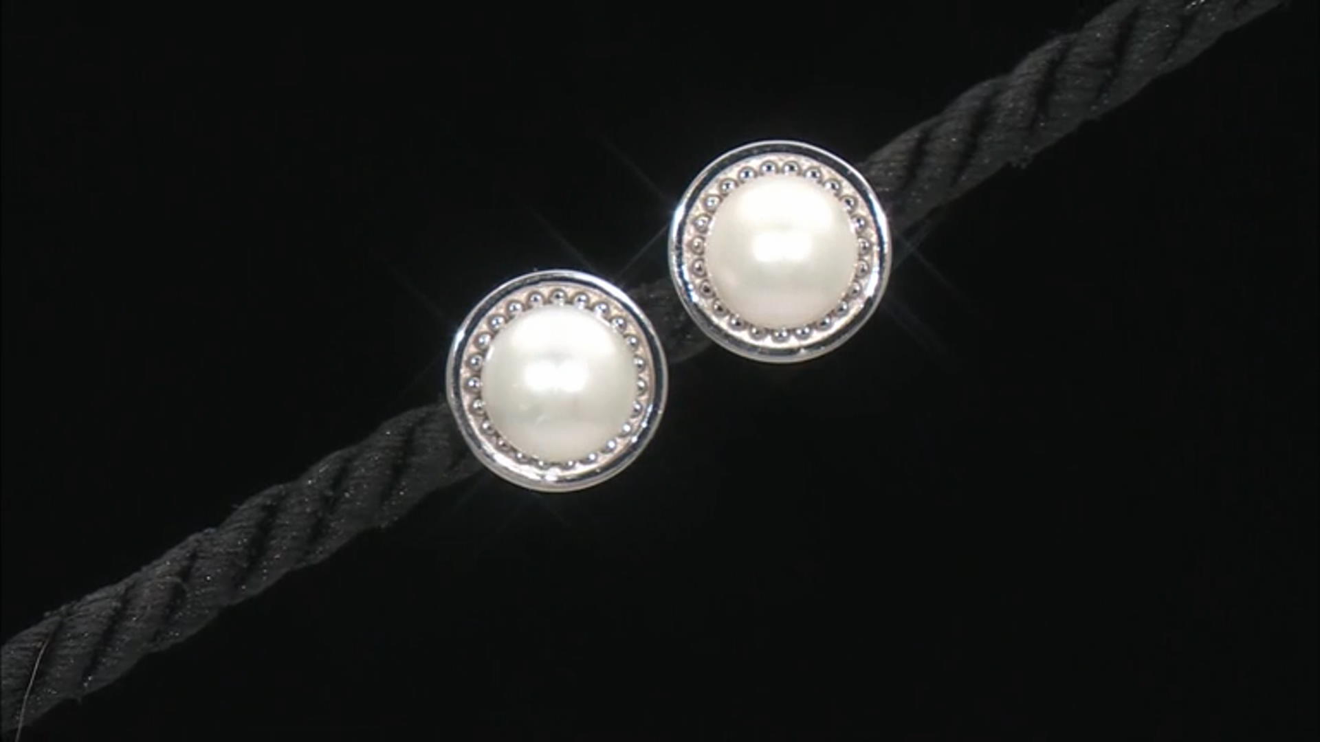 White Cultured Freshwater Pearl Rhodium Over Sterling Silver Button Stud Earrings Video Thumbnail