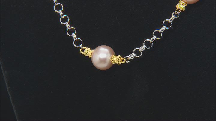 Cultured Kasumiga Pearl Rhodium and 18k Yellow Gold Over Sterling Silver Two-tone Necklace Video Thumbnail