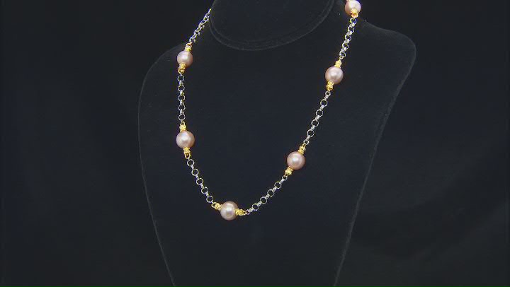 Cultured Kasumiga Pearl Rhodium and 18k Yellow Gold Over Sterling Silver Two-tone Necklace Video Thumbnail