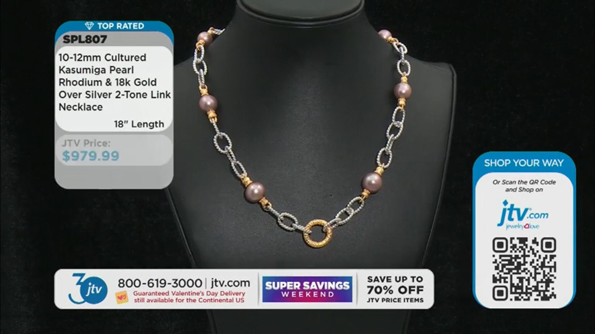 Cultured Kasumiga Pearl Rhodium and 18k Gold Over Sterling Silver Two-Tone Link Necklace Video Thumbnail