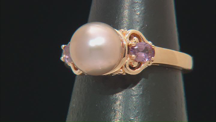 Purple Cultured Freshwater Pearl and Purple Spinel 18k Rose Gold Over Sterling Silver Ring Video Thumbnail