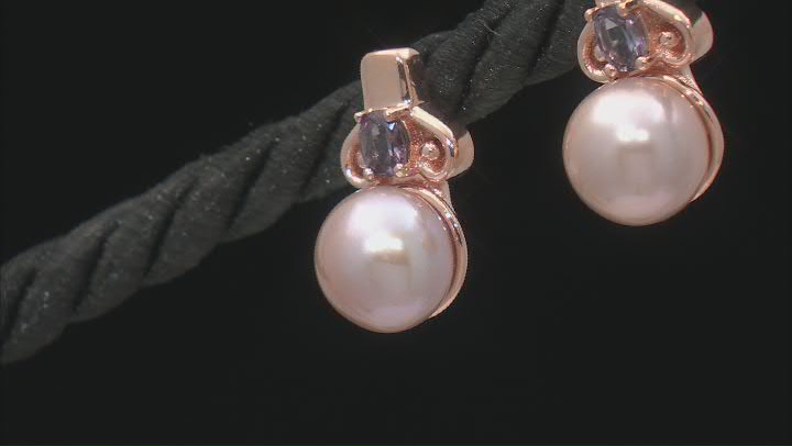 Purple Cultured Freshwater Pearl & Purple Spinel 18k Rose Gold over Sterling Silver Earrings Video Thumbnail