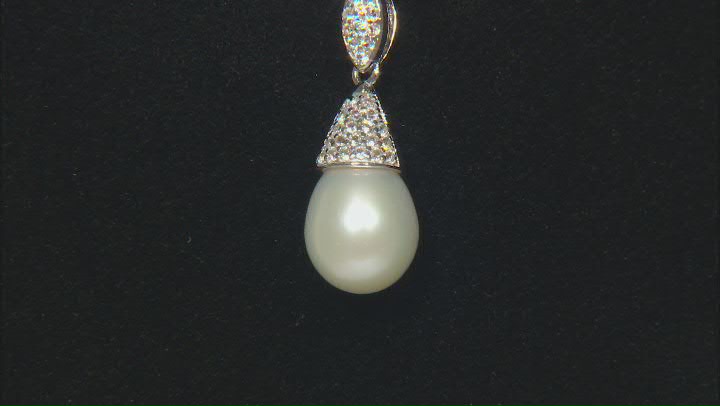 White Cultured Freshwater Pearl and Lab White Sapphire Rhodium Over Sterling Silver Pendant Video Thumbnail